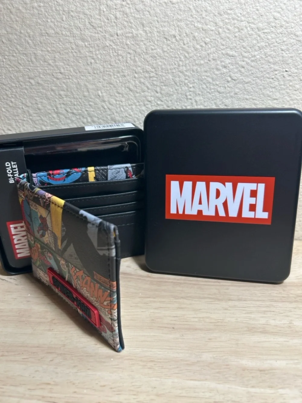 Marvel Spider-Man Comic Patch Bifold Wallet in Red, Yellow, Blue, Black